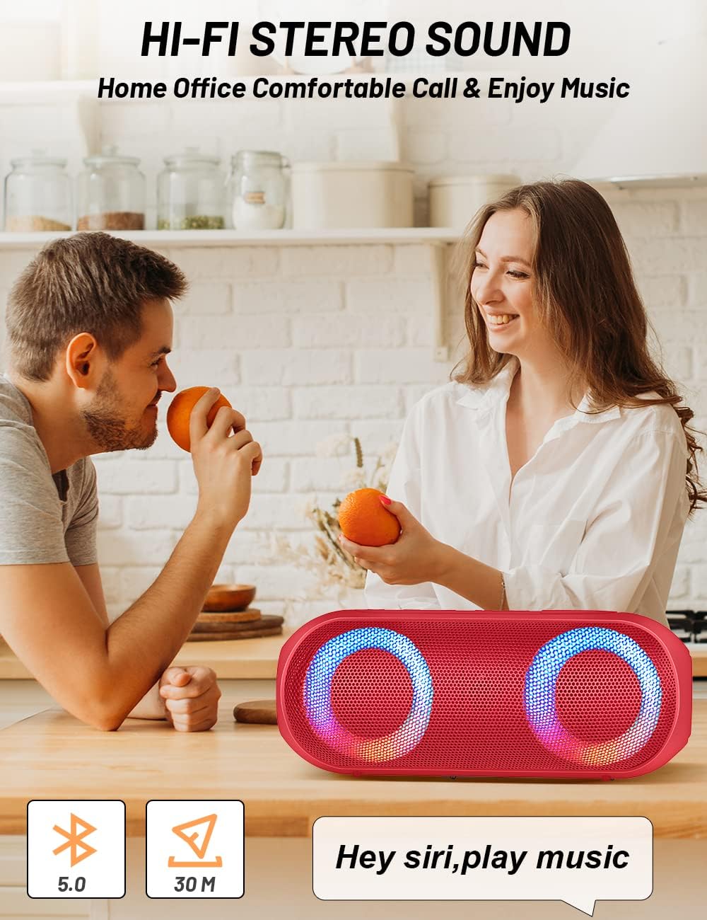 Amazing  NOTABRICK Bluetooth Speakers, Portable Speakers Bluetooth Wireless(100FT Range) with 30W Loud Stereo Sound, IPX7 Waterproof Shower Speakers, RGB Multi-Colors Rhythm Lights, 1000mins Playtime